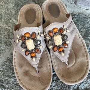 Clarks Taupe Beaded Thong Sandals with Amber Accents